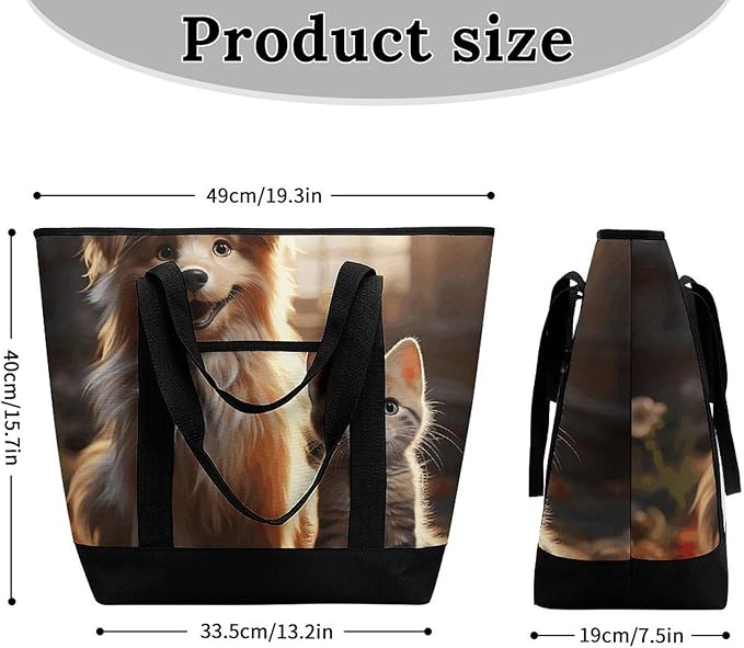 Insulated Shopping BagLarge Reusable Cooler Bags Dogs And Cats Printed Foldable Shopping BagTravel Waterproof Shoulder Bag