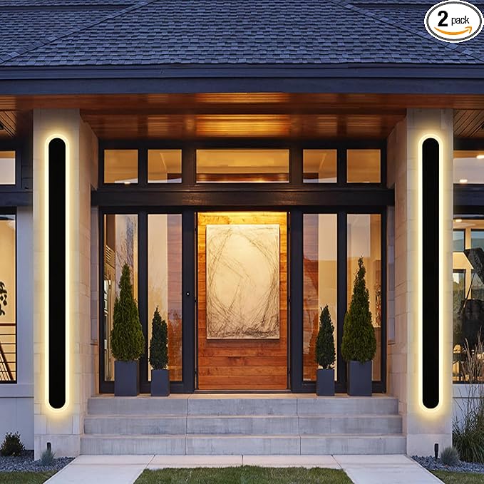 2Pcs 60in LED Outdoor Wall Light Fixture 5CCT Dimmable Modern Outdoor Linear Wall Sconce IP65 Waterproof Black Long Exterior Lighting Fixtures Hardwired Mounted for House Patio Balcony Porch