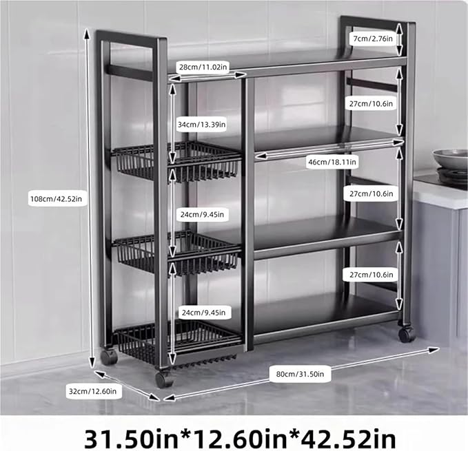 4-Tier Black Metal Removable Storage Rack Multi-Functional Organizer For Fruits &amp Vegetables In Kitchen Cabinets