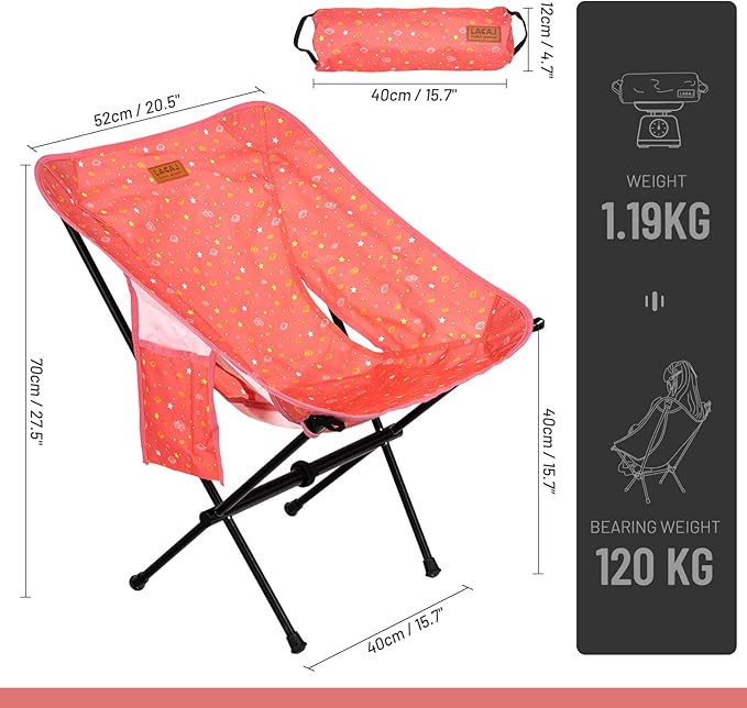 Protable Lightweight Chair for Youth Compact Folding Size 15.7“×4.7 Only Weights 2.6lbs 600D Oxford Fabric Durable Aluminum Alloy Frame Easy to Storage &amp Carry(Pink)