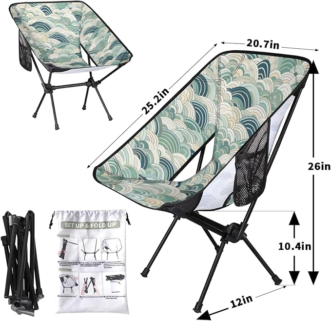 Honeybaby Folding Camping Chair Abstract Sea Water Camping Chairs Lightweight Portable Chair Outdoor Foldable Chairs for Camping Travel Picnic Beach Hiking