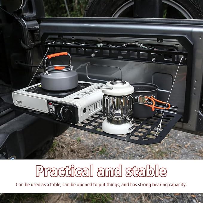 Tailgate Table Foldable Rear Cargo Shelf Drop Down Tailgate Table Aluminium Alloy Tailgate Tactical Molle PanelFoldable Table Cargo Shelf Storage Cargo Luggage Holder Carrier