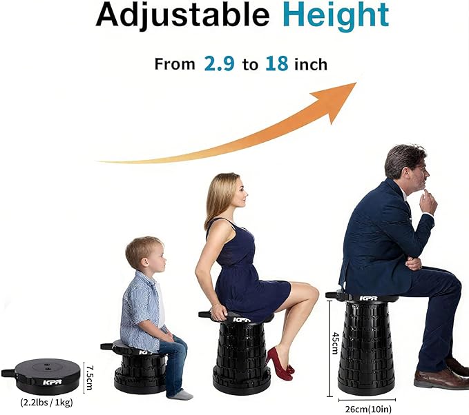 2026 Upgraded Collapsible Stool &amp 3IN1 Cushioned Carry Bag Portable Telescopic Camping Chair Adjustable Height Folding Step Stool Retractable Seat or Footrest for Outdoors &amp Indoor Max 620l
