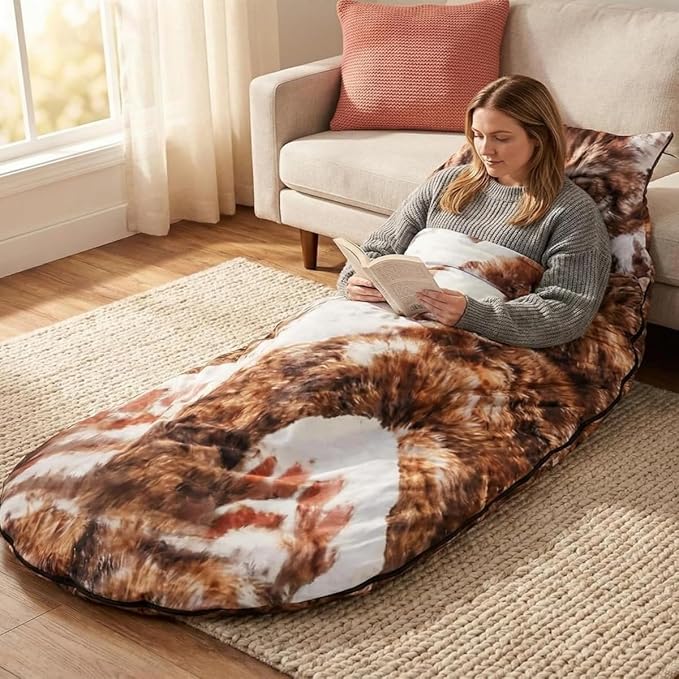 Cat Sleeping Bag - 2026 New Large Cat Shaped Plush Sleeping Bag for Adults Adult-Size Wearable Washable Warm Blanket for Camping and Home Lounging