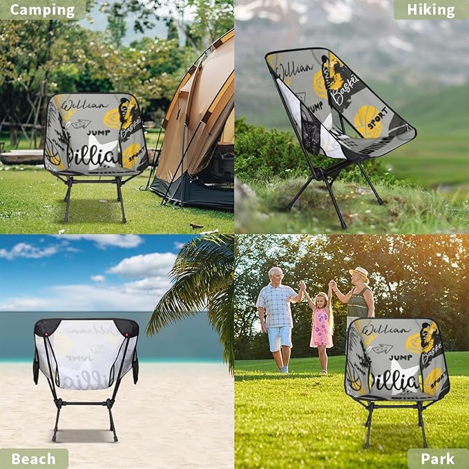 Custom Camping Chair Personalized Portable Backpacking Chair with Name Lightweight Folding Chair for Beach Hiking Basketball Ball
