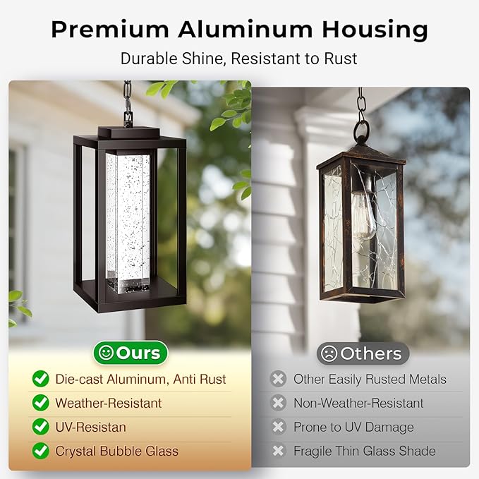 VIANIS Large Outdoor Pendant Lights with Adjustable Chain Oil Rubbed Bronze Farmhouse Exterior Hanging Light Fixture for House 100% Aluminum Waterproof Built-in 10W LED Outdoor Chandelier for Porch