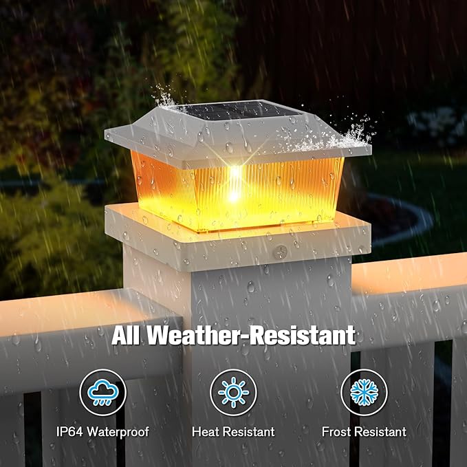NIORSUN Solar Flame Post Cap Lights Outdoor Waterproof 4x4 Post Solar Lights with Flickering Flame LED Fence Posts Solars Light for Deck Patio Garden 4x4 Posts Caps Wood Vinyl 18 Pack (White)
