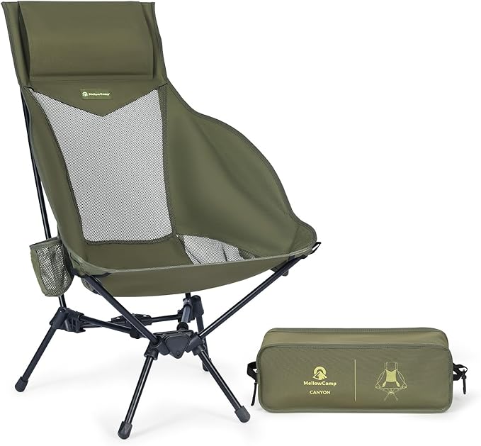 MellowCamp High Back Camping Chair Oversized Comfort Design Collapsible Camp Chair with Pillow (Green)