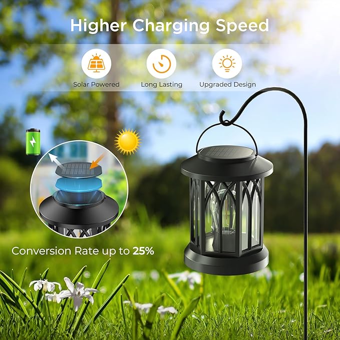 WdtPro Solar Lanterns Outdoor Waterproof Upgraded Bright Hanging Solar Lights for OutsideSolar Powered Lanterns Lighting LED for Garden Patio Yard Decorative 6 Pack (Warm Light)