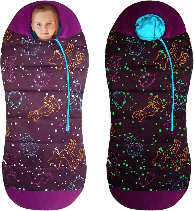 AceCamp Glow in The Dark Mummy Sleeping Bag for Kids and Youth Temperature Rating 30°F/-1°C Water-Resistant for Camping Hiking and Slumber Party