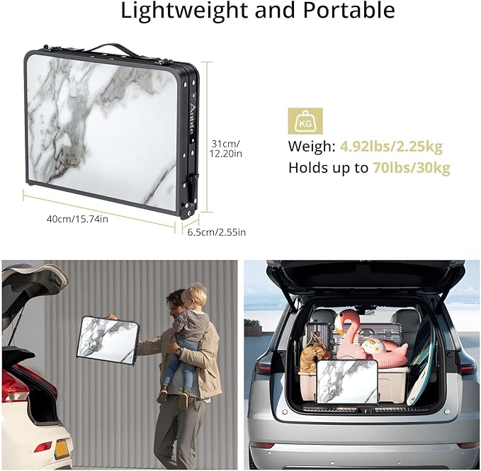 Anbte Folding Camping Table with Storage Net 3 Adjustable Height Max 27.5 Aluminum Small Folding Table Portable Table with Carry Handle Lightweight for Outdoor Indoor Travel Camping Picnic