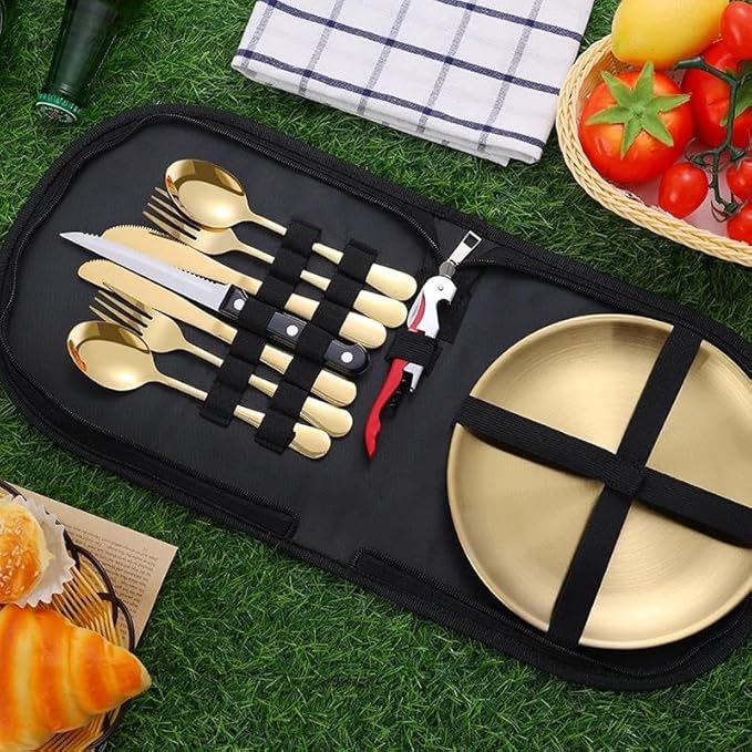 Cutlery Set Picnic Camping Picnic Set With 304 Stainless 10Pcs Tableware Dishes Steel Cutlery Set For 2Person C