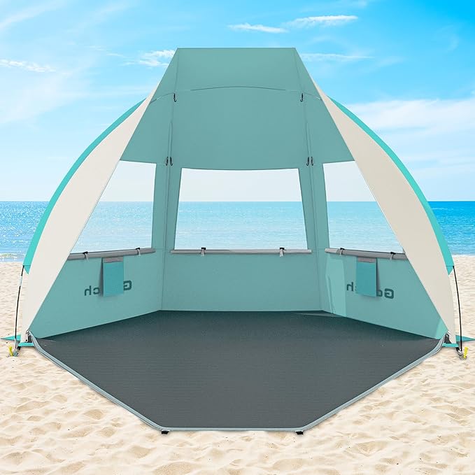 Gorich Portable Beach Tent for 3/4-5/6-7 Person with UPF 50+ UV Protection Lightweight &amp Foldable Sun Shelter with 5 Sand Bags Easy Setup Windproof Beach Umbrella Sun Shade