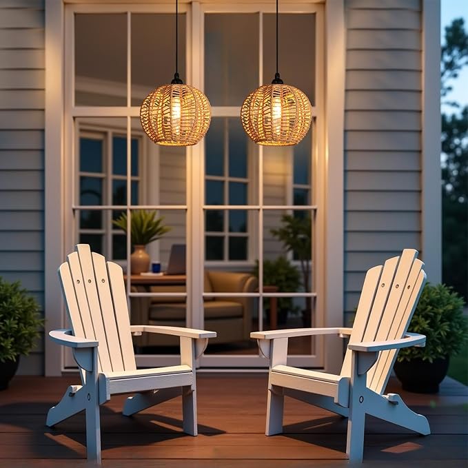 Battery Operated Chandelier 2Pack Hanging Gazebo Lights Cactus Shape Boho Rattan Pendant Lights Outdoor Waterproof for Patio Tree Pergola Porch and Indoor Decor
