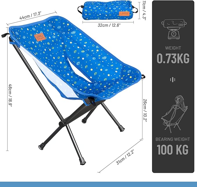 Protable Lightweight Chair for Youth Compact Folding Size 12.6“×4.3 Only Weights 1.6lbs 600D Oxford Fabric Durable Aluminum Alloy Frame Easy to Storage &amp Carry(Blue)