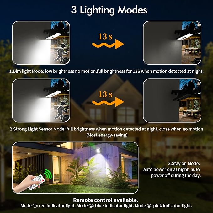 Clip On Solar Motion Lights Outdoor Waterproof 800LM 70 LED 3 Color Temperature USB &amp Remote Control 4 Pack Portable Solar Powered Light Outside for Gutters Fence Garage Camping