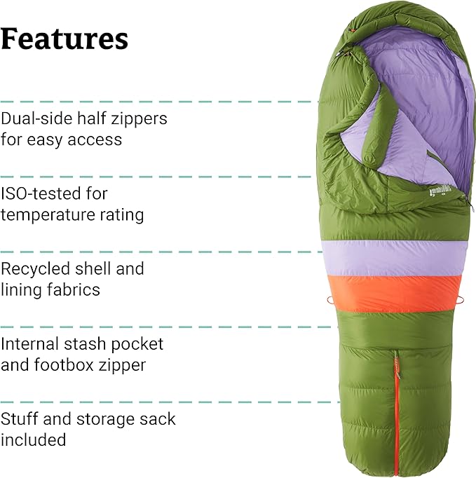 MARMOT Women's Angel Fire 25° Sleeping Bag 650 Fill Down for Camping &amp Backpacking