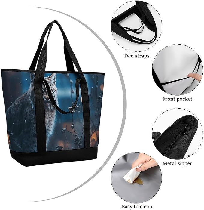 Insulated Shopping BagLarge Reusable Cooler Bags Female Lynx Printed Foldable Shopping BagTravel Waterproof Shoulder Bag