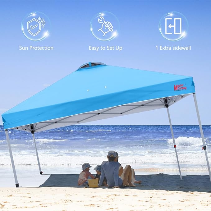 MASTERCANOPY Durable Pop-up Canopy Tent with 1 Sidewall (10'x10'Sky Blue)