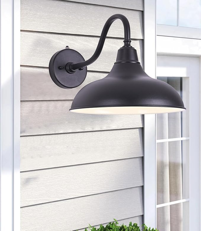Outdoor Gooseneck Barn Light 12 Inch Dusk to Dawn Exterior Barn Lights Farmhouse Black Exterior Lights Fixture Wall Mount Outdoor Wall Sconce for Garage Porch Patio