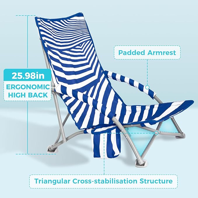 #WEJOY Beach Chair with Backpack Straps Backpack Beach Chairs Heavy Duty High Back Lightweight Low Chair for Sand Lawn Support to 300lbs Blue