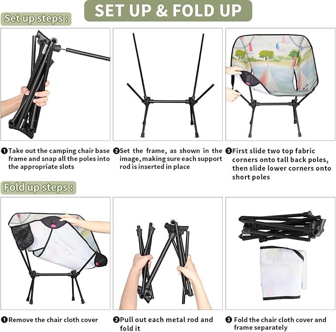 Honeybaby Folding Camping Chair Cartoon Sailboat Camping Chairs Lightweight Portable Chair Outdoor Foldable Chairs for Camping Travel Picnic Beach Hiking