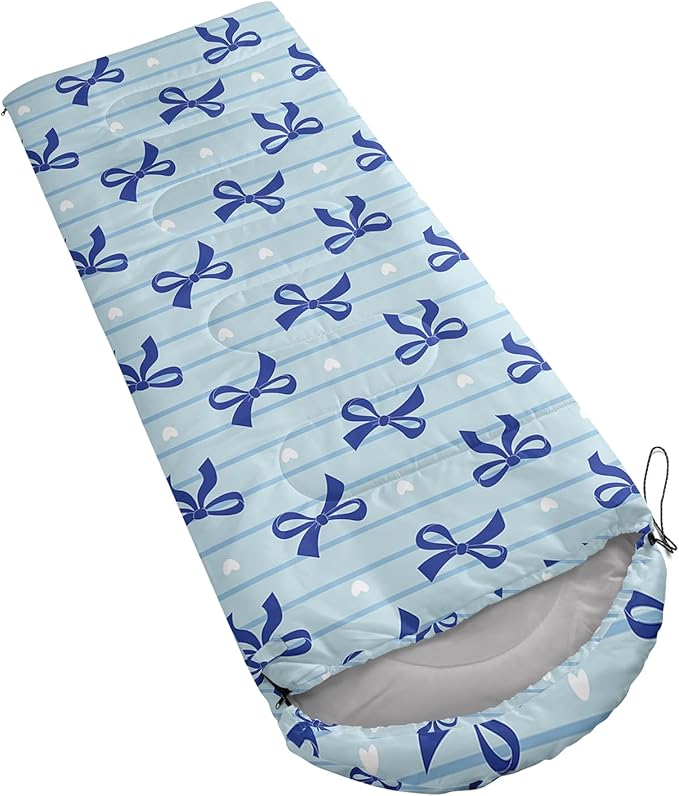 Girls Bow Sleeping BagPink Bowknot Waterproof Portable Camping BagPink and White Stripes Girly Portable Compact with Compression Sack for Backpacking Outdoor Indoor in Spring Summer Fall