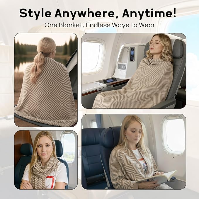 Travel Blanket Airplane - Ultra Soft &amp Lightweight Knit Design Compact Airplane Blanket53x72 InchStylish Travel Shawl Wraps for FlightsOfficeHome UseTravel Essentials &amp Gifts