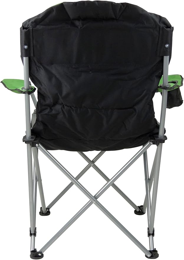 GigaTent Green Folding Camping Chair – Ultra Lightweight Collapsible Quad Padded Lawn Seat with Full Back Arm Rests Cup Holder and Shoulder Strap Carrying Bag – Powder Coated Steel Frame