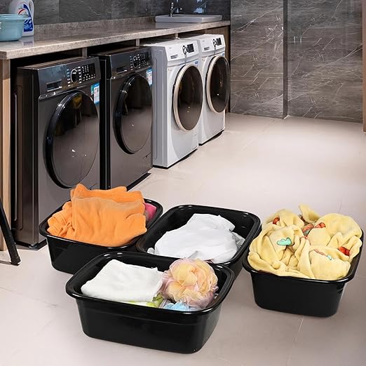 Sadstory 16 Quart Plastic Wash Tub Rectangular Dishpan Black 4 Packs