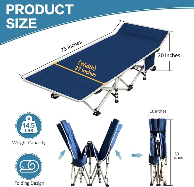 Camping Cot with Comfortable Mattress Cots for Sleeping Bed Adults Premium Fabric Camping Bed Easy Setup Folding Cot with Carry Bag for Guest Home Office Outdoor