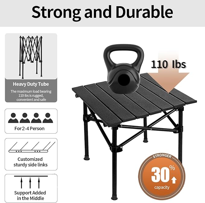SHANQUAN Camping Table Roll up Table Fold up Lightweight Compact 2-4 Person Portable Adjustable Height Roll up Aluminum Table with Carry Bag for Outdoor Camping Picnic Backyards BBQ