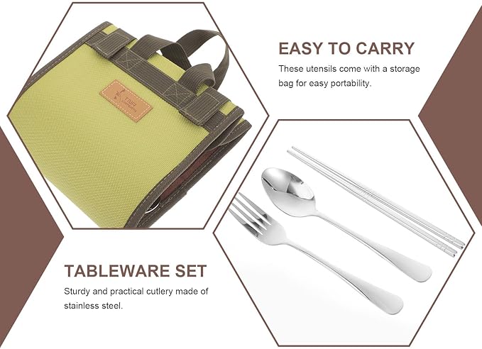 Outdoor Stainless Steel Cutlery Set for 4 – Portable Camping Picnic Barbecue Flatware with Spoon Chopsticks Fork and Plate – Lightweight Sturdy Tableware for Hiking and Outdoor