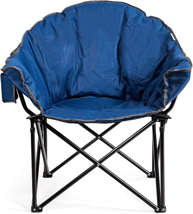 Giantex Portable Camping Chair Outdoor Folding Moon Saucer Chair for Lawn with Soft Padded Seat Cup Holder and Carry Bag