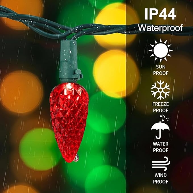 50LED C6 Christmas Lights Battery Operated 16.4FT C6 Christmas Lights Battery Powered with Timer 8 Modes Waterproof for Outdoor Garden Patio Indoor Xmas Tree Bedroom Party Multi-Color
