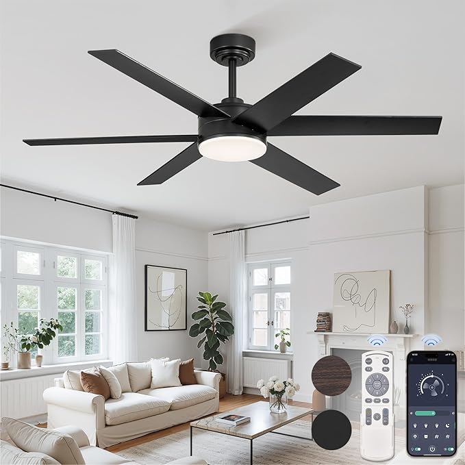 Fanbulous 52 Inch Ceiling Fans with Lights and Remote Reversible 6 Blades Dimmable 3000K-6000K Adjustable Outdoor Ceiling Fans for Patios Large Ceiling Fan for Indoor or Covered Outdoor Black