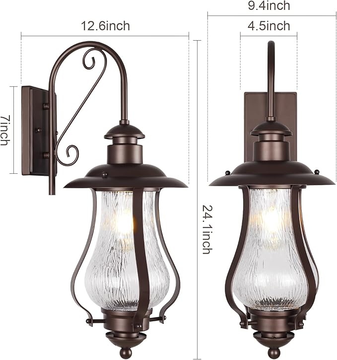 Treekee Outdoor Wall Light Fixture Vintage Wall Exterior Lantern with E26 Socket &amp Wood Grain Glass Matte Brown Rustic Wall Sconce Farmhouse Porch Lamp for Patio Garage Yard Front Door