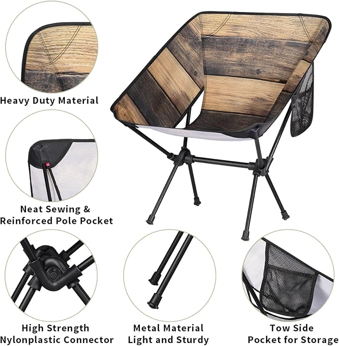 Honeybaby Folding Camping Chair Wood Pattern Camping Chairs Lightweight Portable Chair Outdoor Foldable Chairs for Camping Travel Picnic Beach Hiking