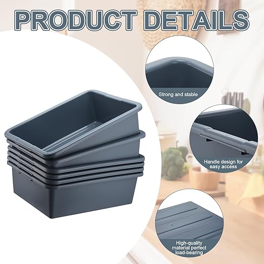 6 Pcs Commercial Bus Tubs 21.1 L x 16.9 w x 6.6 h Large Plastic Tubs Heavy Duty Wash Basin Tote Box for Restaurant Home Hotel Kitchen Organization Storage(Gray)