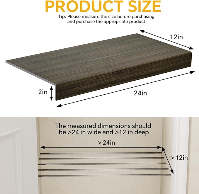 6 PCS Wire Rack Covers for Pantry Wood Grain 24''W * 12''D (Ready to Use) Faux Wood Shelf Covers for Wire Shelving Rustic Closet Shelves Covering Toppers - Bathroom Kitchen Garage (Dark)