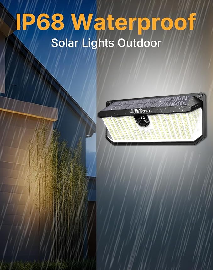 Solar Security Lights Outdoor 466 LED 4000Lm Ultra Bright 270° Wide Motion Sensor IP68 Waterproof 3 Modes Dusk-to-Dawn Solar Flood Light for Driveway Fence Garden Garage 2-Pack