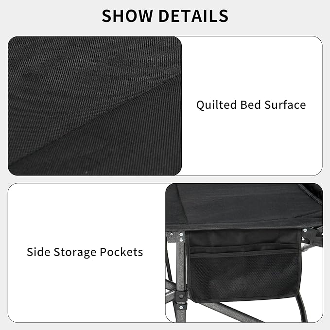 Naturehike Folding Camping Cot for Adults GoWild Portable Sleeping Cot with Carry Bag Outdoor Comfortable Camping Bed for Camping Beach Home Nap Indoor Sleeping Bed (Black)