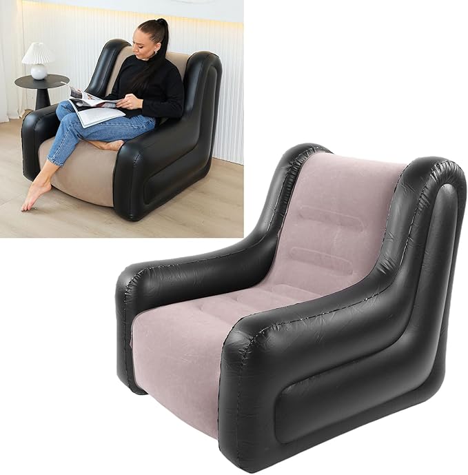 Air Mattress Inflatable Sofa Chair with Armrest for Adults Flodable Blow Up Couch Lounger Portable Air Sofa for Indoor Living Tent Camping Outdoor 37.8x34.65x29.53in