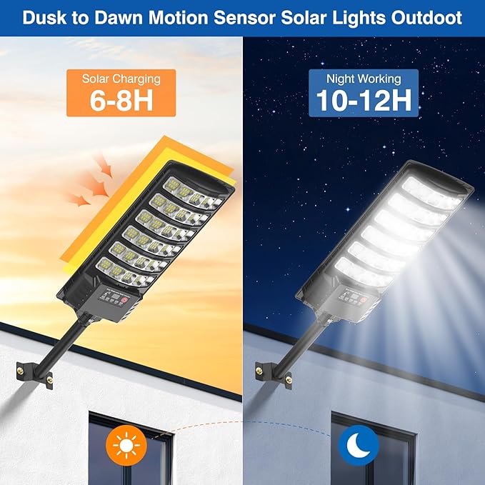 Solar Street Lights Outdoor Waterproof48000LM 320°Wide Angle Flood Light LED Solar Parking Light with Motion Sensor and Remote Control for Outdoor Streets CourtyardsParking Garages4Pack