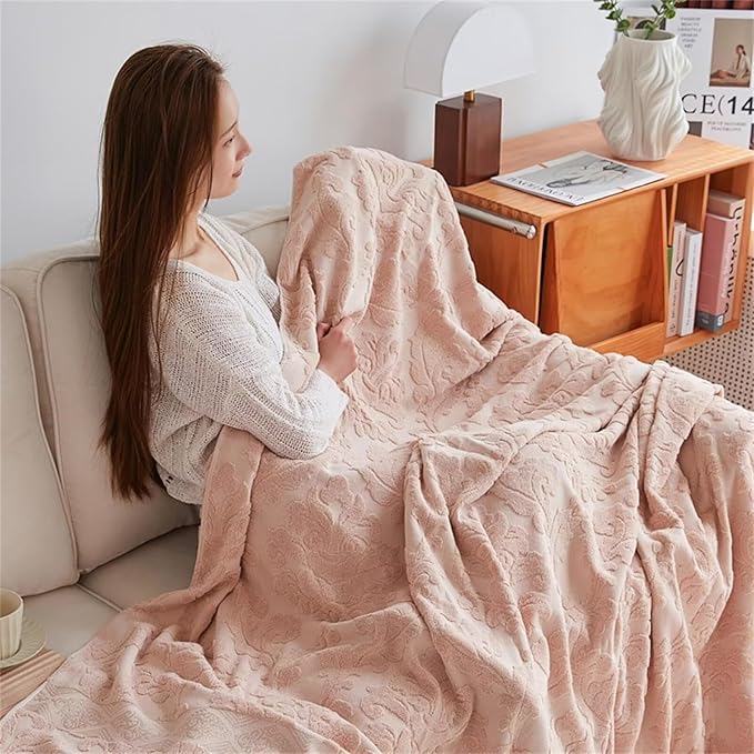 Towel Blanket Terry Cloth Blankets 60x80 - Couch Bed Cloth Fluffy Sofa Towel Duvet Blanket for Camping Picnic Beach Bedroom Birthday Gifts for Women Friends Tan Twin Size