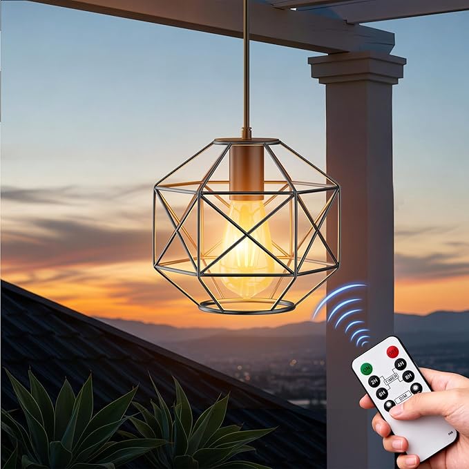 Battery Operated ChandelierGazebo Battery Operated Outdoor Lights Waterproof 7.8′′×7′′Hanging Pendant Light 4 AA Batteriesfor Pergola Patio Porch Garden Barn Room Decor