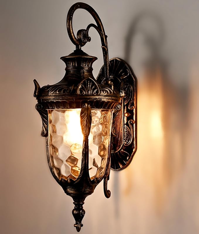 SAMTEEN Outdoor Wall Light Fixtures Bronze 20.1 Exterior Wall Lantern Sconce with Hammered Glass Shade Waterproof Porch Lights Wall Mount Outside Lights for Patio Front Door Garage House