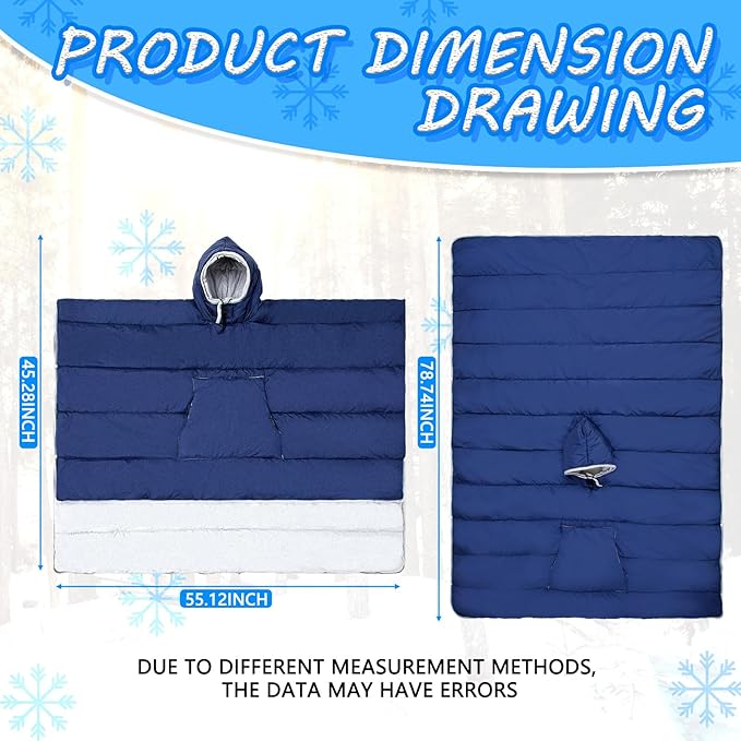 Preboun Thermal Poncho Wearable Hooded Blanket Winter Poncho Wearable Sleeping Bag Water Resistant Windproof for Men Women