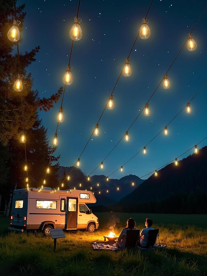 luckystyle 200FT Solar String Lights Outdoor Waterproof with 72+4 LED Bulbs Long Last for 20+Hrs Commercial Grade Shatterproof Patio Solar Powered Lights for CampingBackyard Garden Porch Decor
