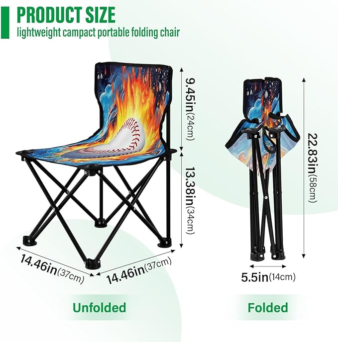 Baseball on Fire Camping Chair Lightweight Portable Folding Chair Beach Chair with Carry Bag for Outdoor Adventures Patio and Picnics